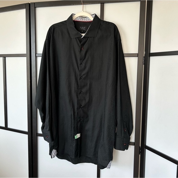 [3X] NXT Men’s Black on Black Pattern Formal Cotton Button Down Dress Shirt - Picture 2 of 11